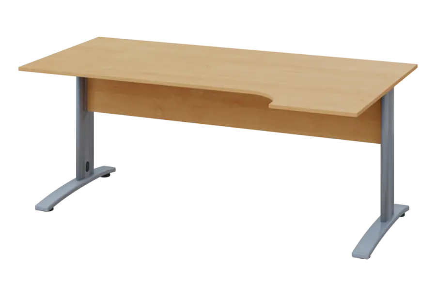 ERK 18 - 184 stůl kancelářský, rohový, pravý, kovová podnož stříbrná, deska 18 mm, široký 1800 mm, javor horský